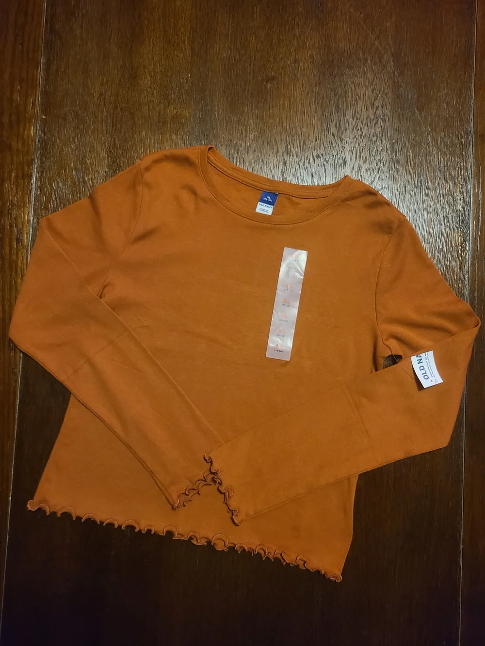 Old Navy NWT Girl's Long Sleeve Ruffle Hem Top - Rust - XL